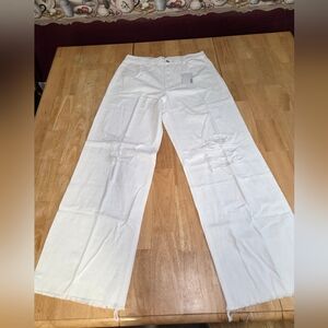 VERVET Lindsey 90s Vintage Loose Fit White Distressed Jeans Size 32 Raw Hem